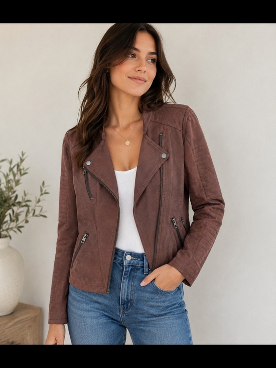 Only Jackets & Blazers - ONLY Brown Faux Suede Moto Jacket Women's